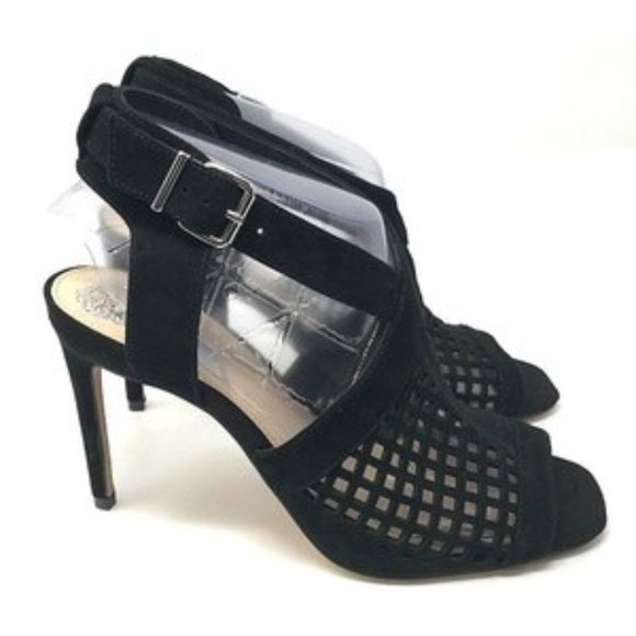 Vince Camuto Black Suede Laser Cut Open Toe - Picture 2 of 5